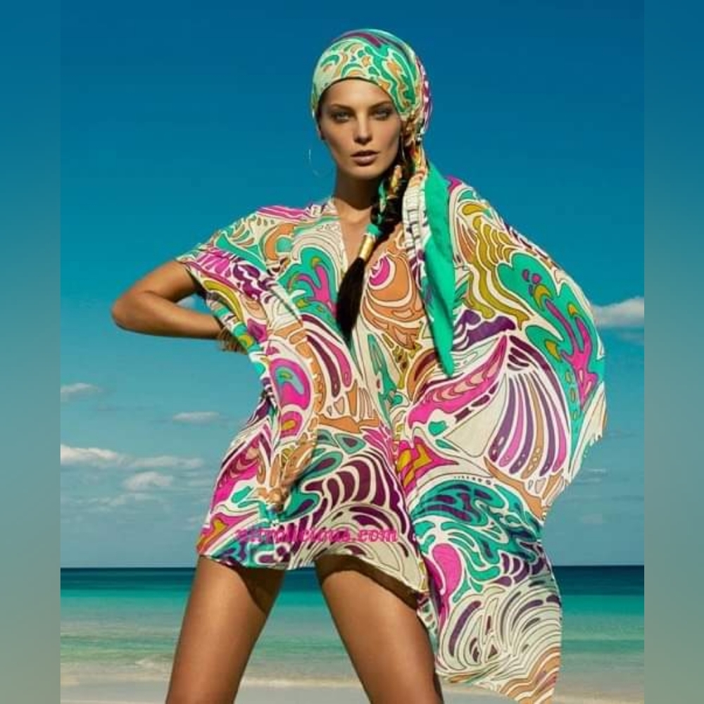 Matthew Williamson multicolor SILK sheer cover up kaftan Sz S